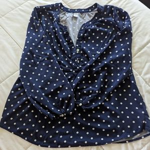 Large Old Navy blouse Navy with white polkadots